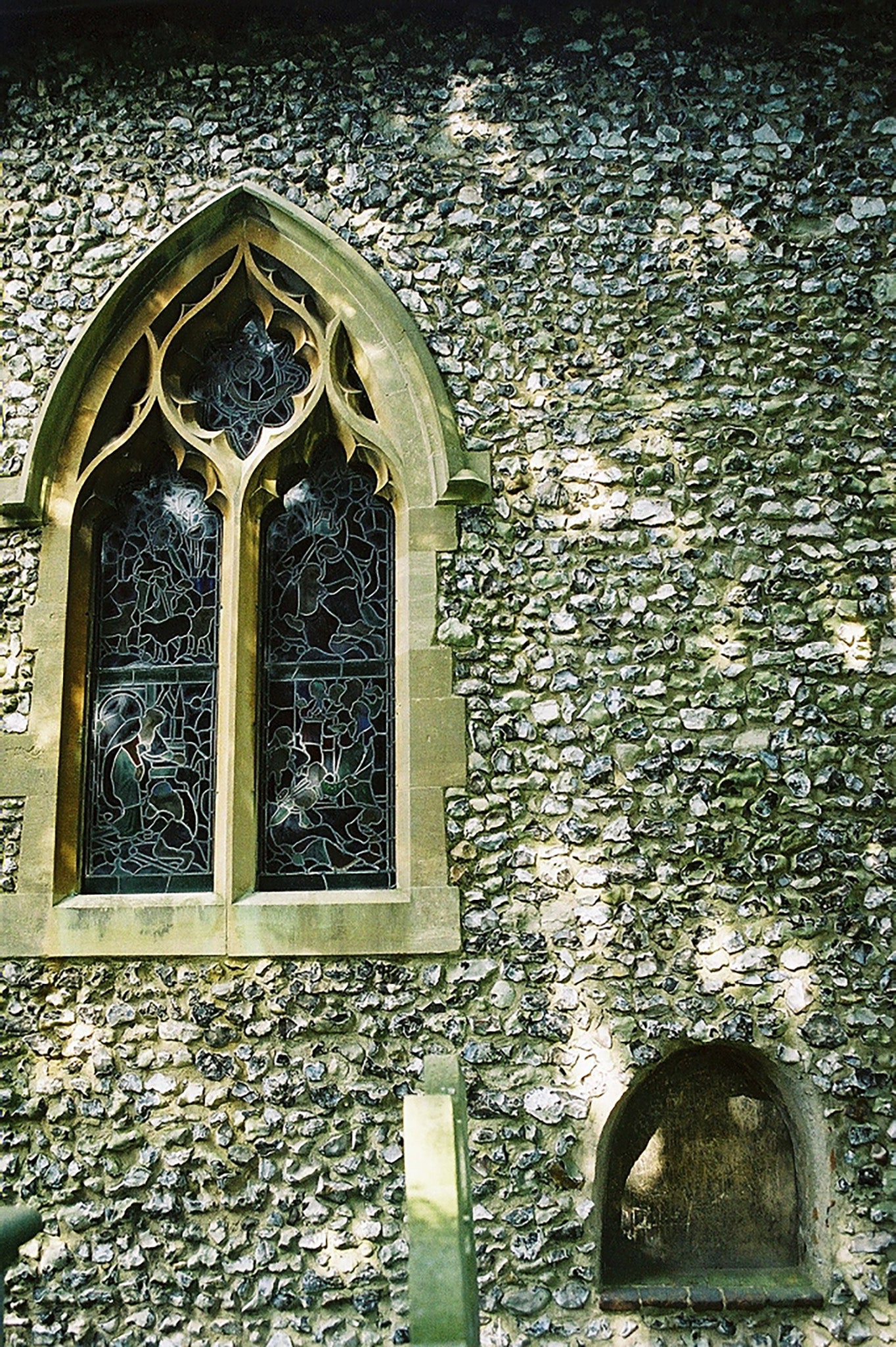 What’s thought to be the blocked opening of an anchorite cell at the Church of St Mary and St Nicholas in Leatherhead, Surrey