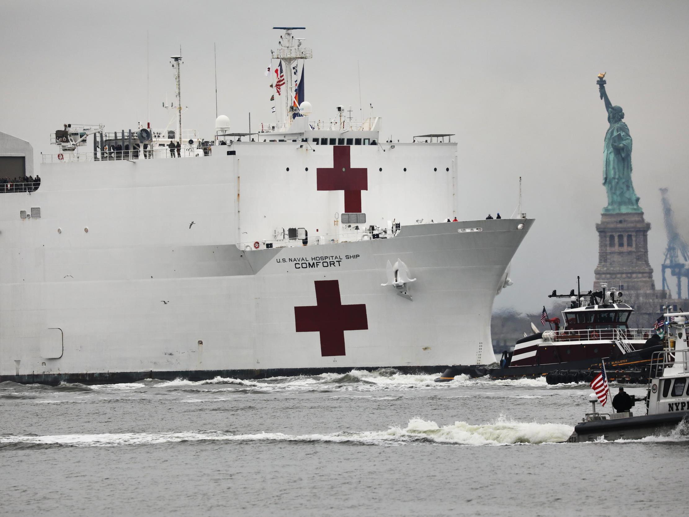 Coronavirus: Medical Navy ship pulls into Manhattan harbour to help fight against virus