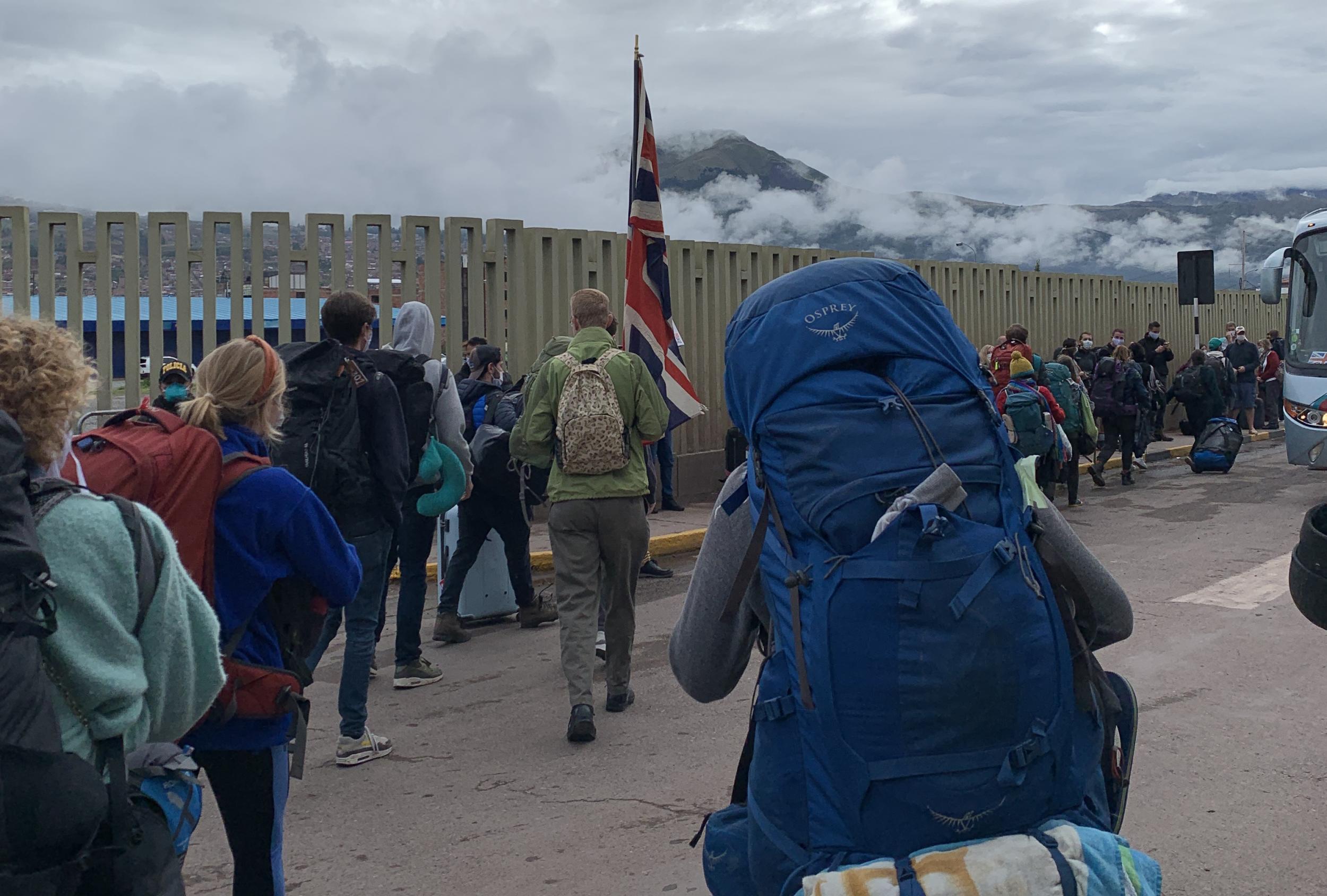 Homeward bound: British travellers from Cusco, Peru, on the first stage of their journey back to the UK