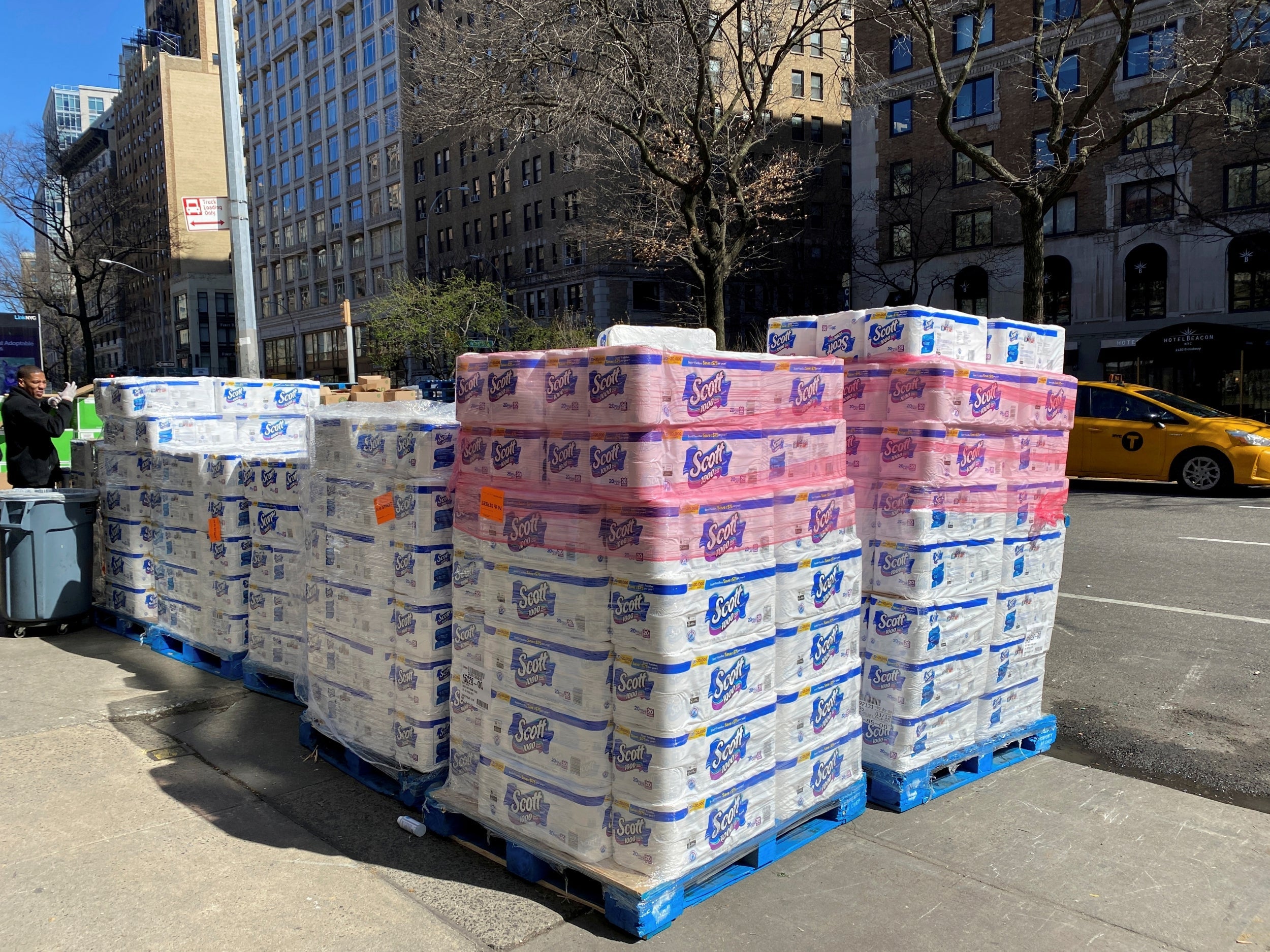 Roll up, roll up: toilet paper on sale in Manhattan, as panic buying hits New York