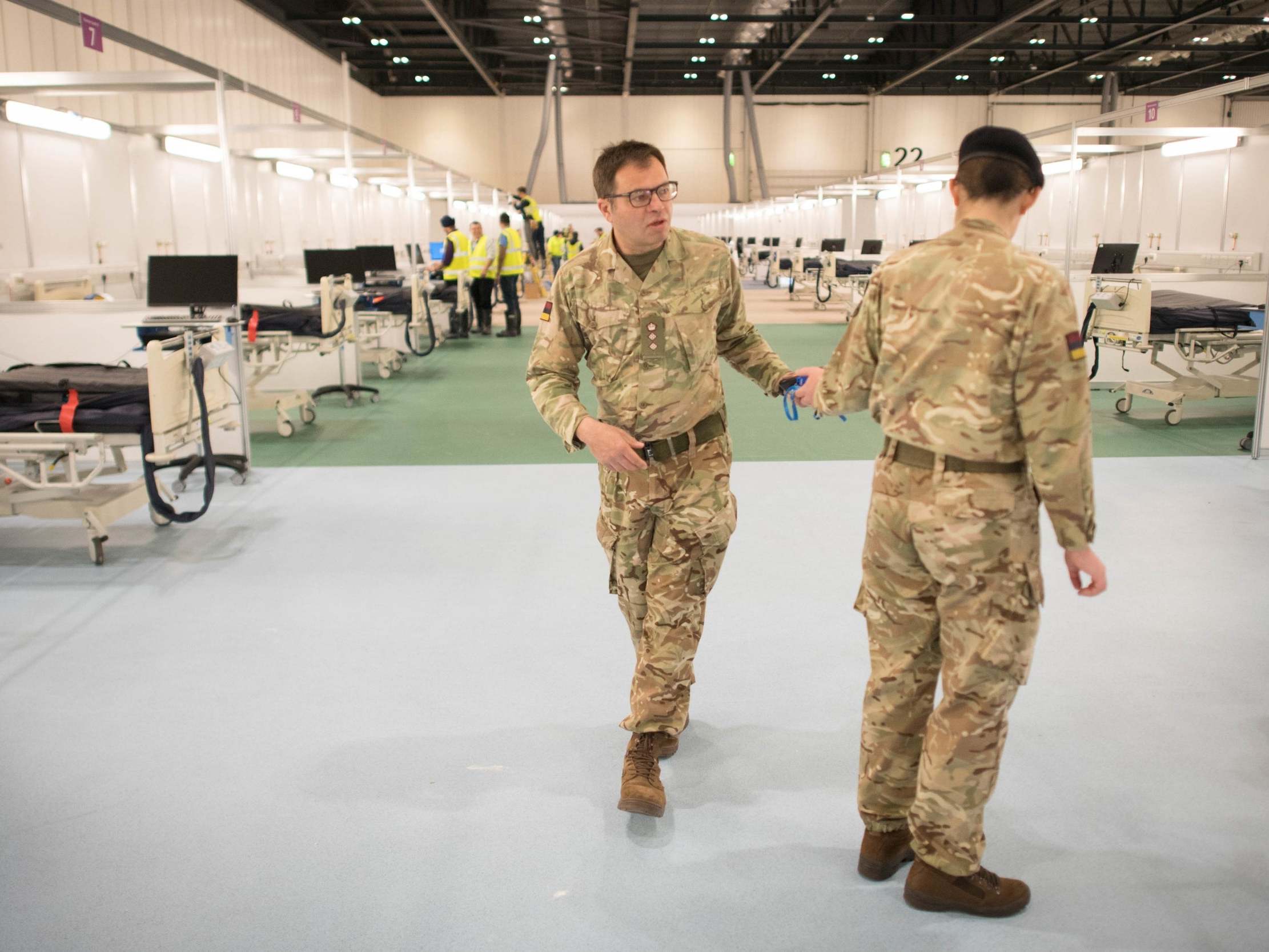 Military personnel at the ExCel Centre on Wednesday