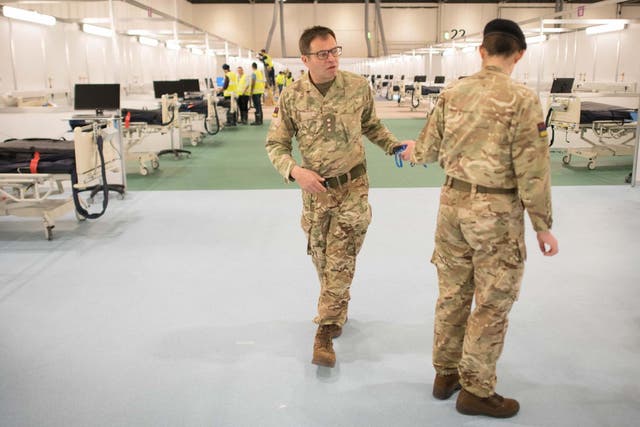 Military personnel at the ExCel Centre on Wednesday