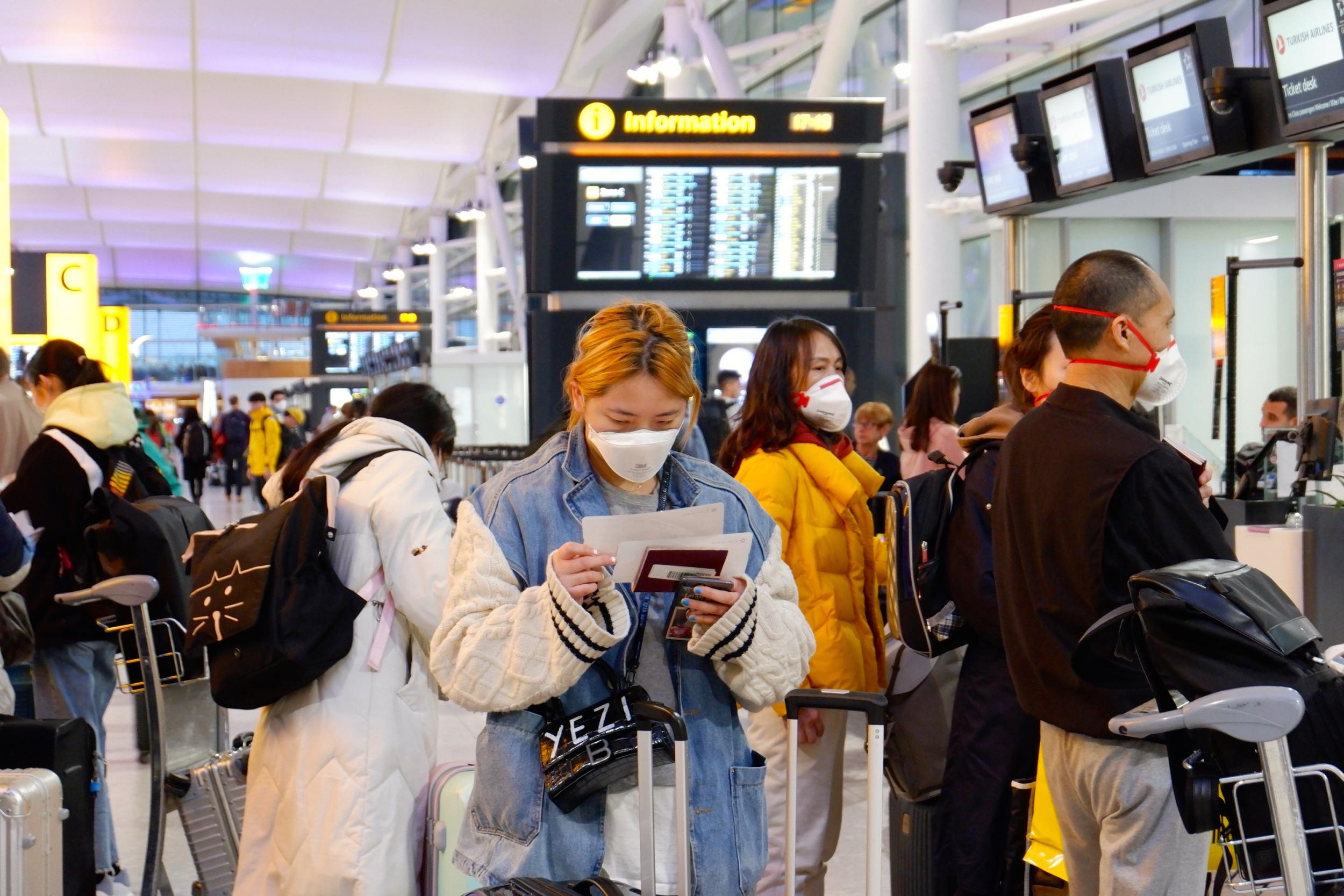 International students awaiting flights at Heathrow – many have struggled to get a ticket while others have had their bookings cancelled altogether