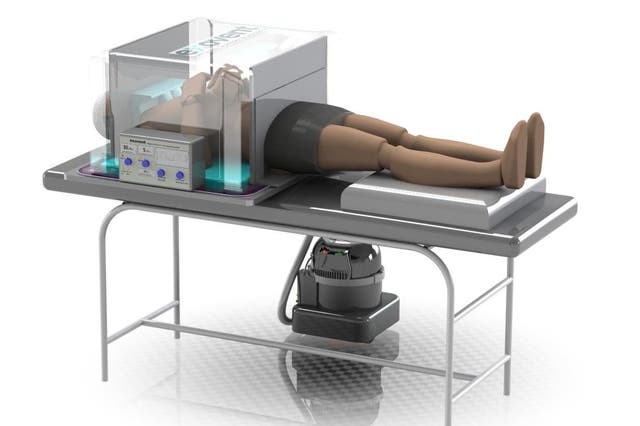 A computer generated image of the newly-invented exovent ventilator developed by a group of scientists and doctors.