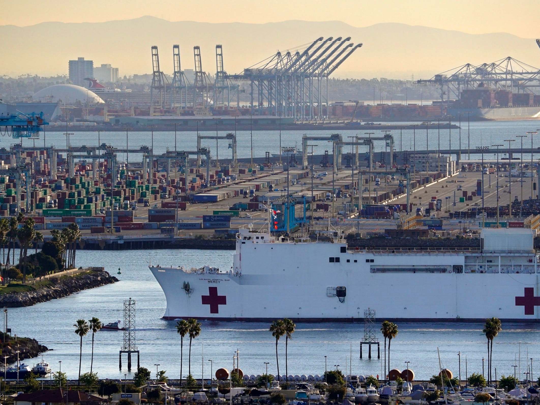 The USNS Mercy entering the Port of Los Angeles, where the train crash happened this week