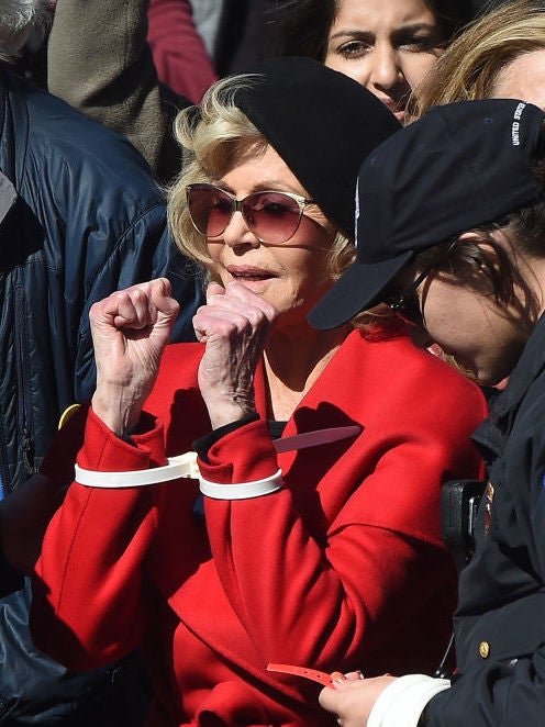Fonda is arrested during a climate crisis protest in October 2019