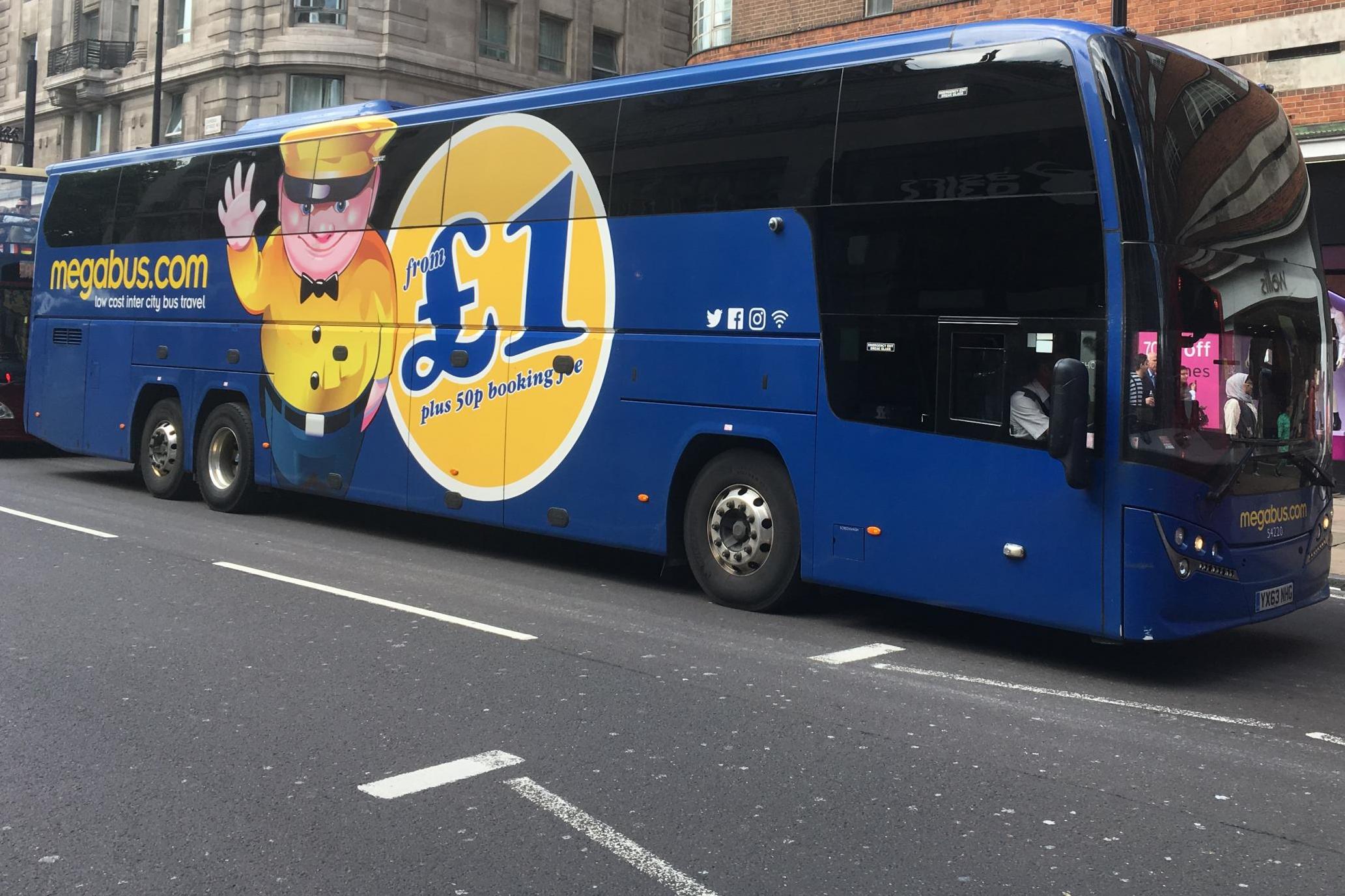 Better days: a Megabus coach in Oxford Street, London