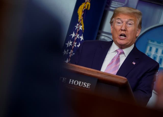 Donald Trump speaks at a White House briefing on the coronavirus pandemic