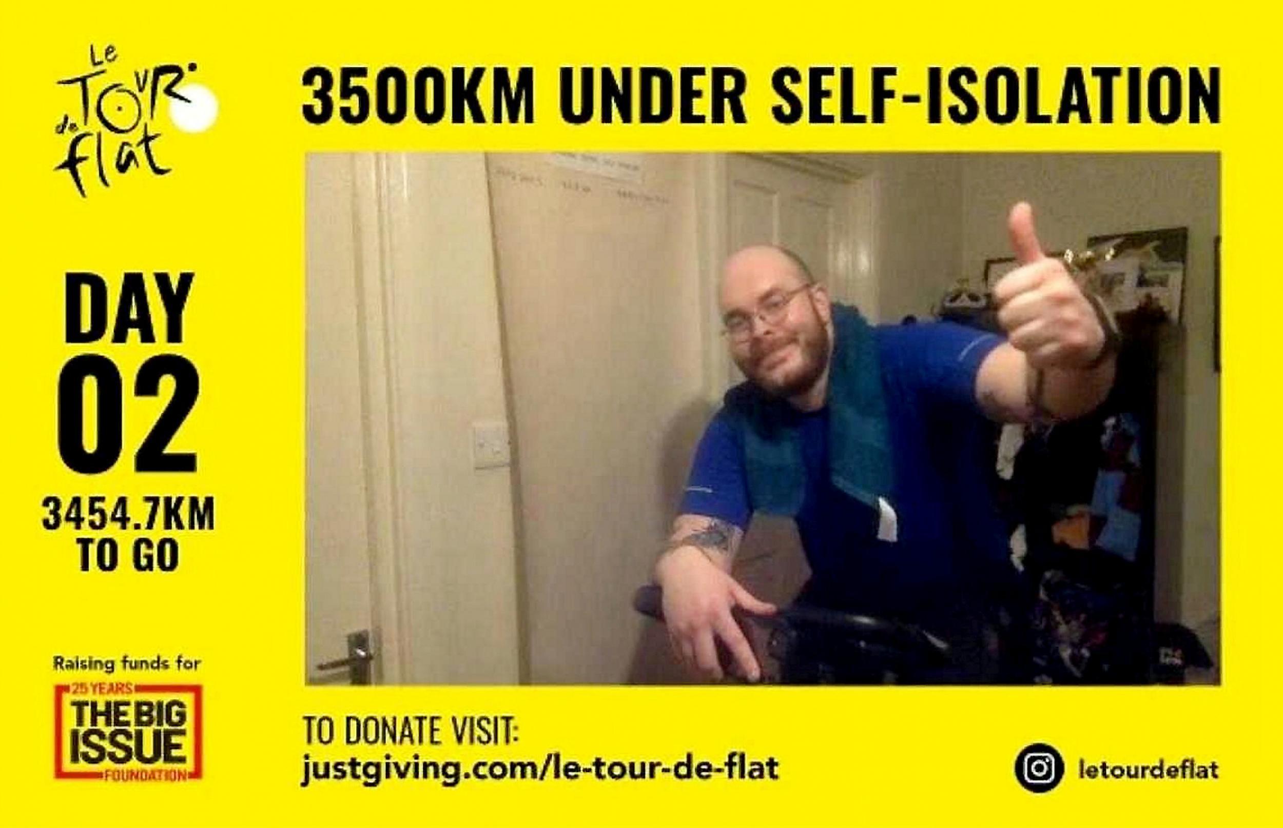 Jacob Hill-Gowing aims to complete the 3,500km on an exercise bike before the lockdown period is over (SWNS)