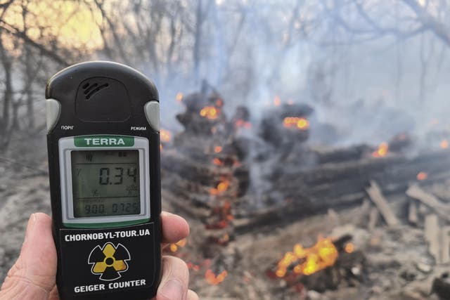 Geiger counter shows increased radiation level in exclusion zone around Chernobyl