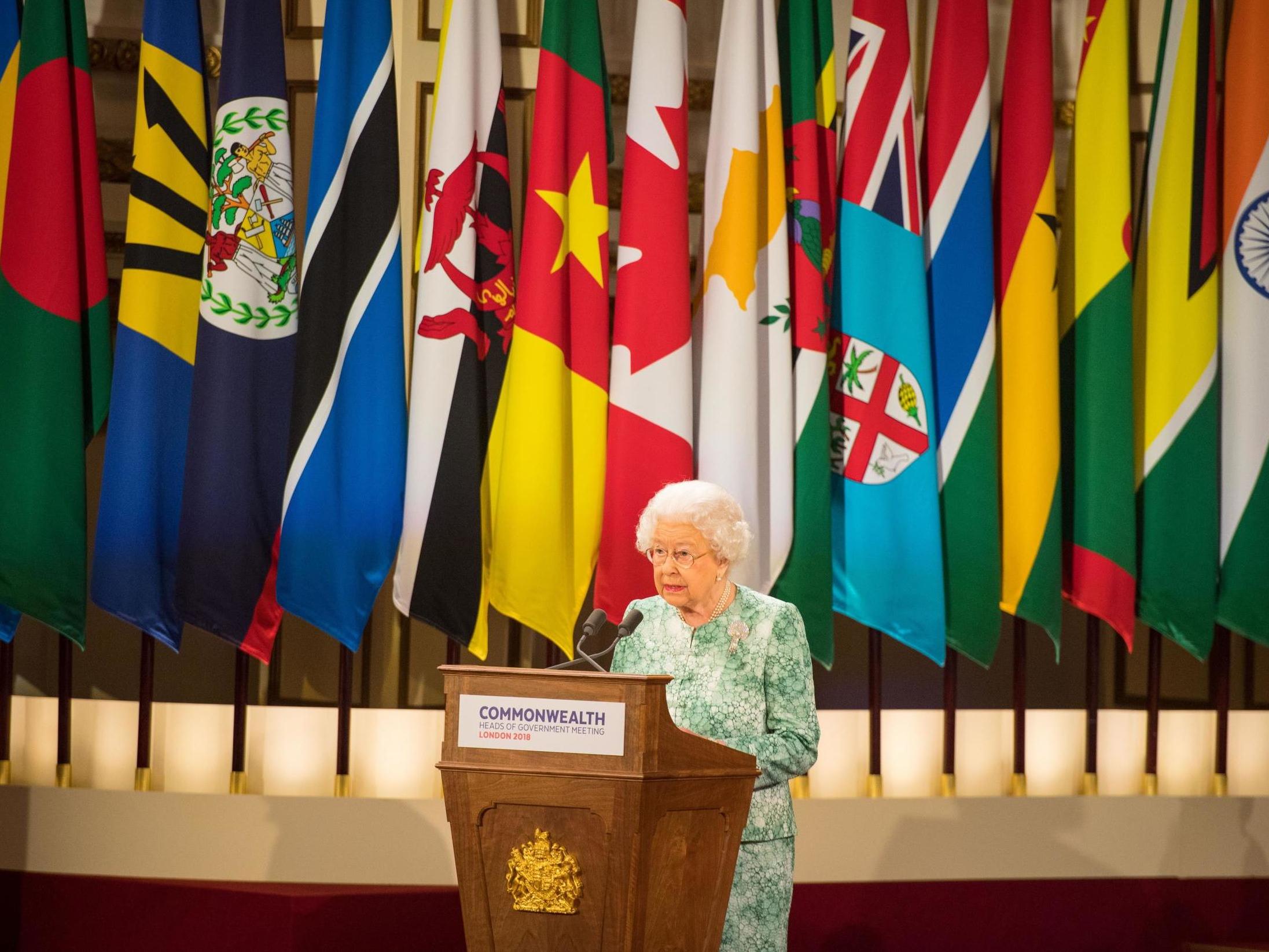 The Queen speaking at the 2018 commonwealth heads of government meeting at Buckingham Palace