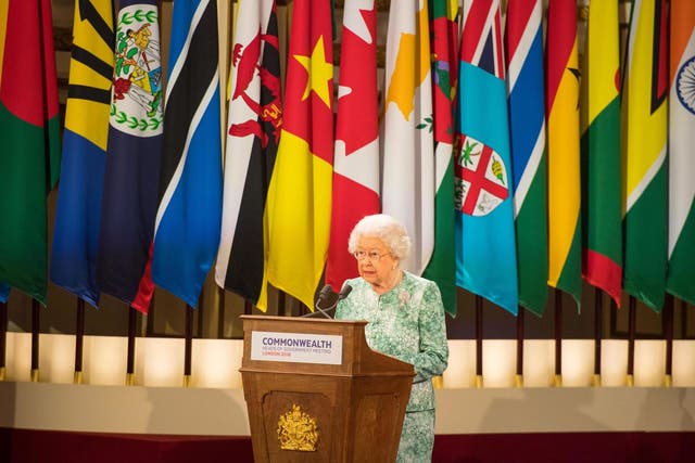 The Queen speaking at the 2018 commonwealth heads of government meeting at Buckingham Palace