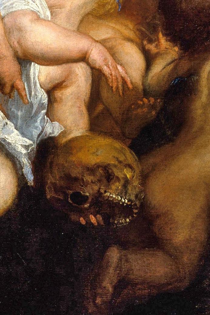 The skull of Rosalia held in the hand of a putti (The Metropolitan Museum of Art)