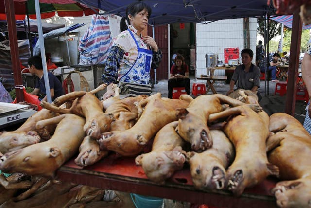 Dog carcasses for sale in Yulin, China, before the government launched a crackdown