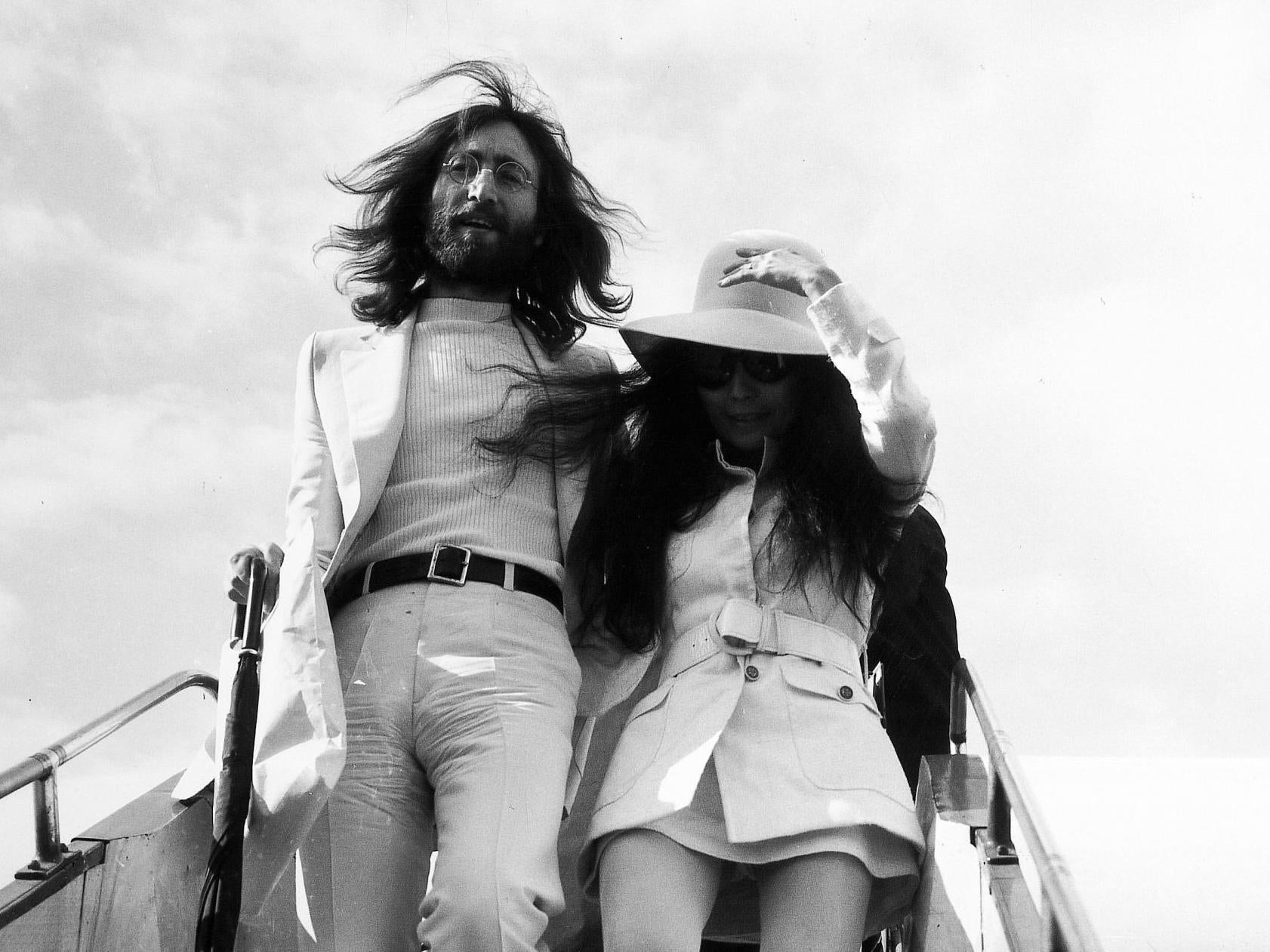 John Lennon and Yoko Ono arrive at London Airport in 1969