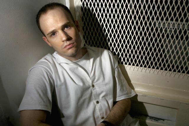 Randy Halprin in a visitation cell at the Polunsky Unit in Livingston, Texas