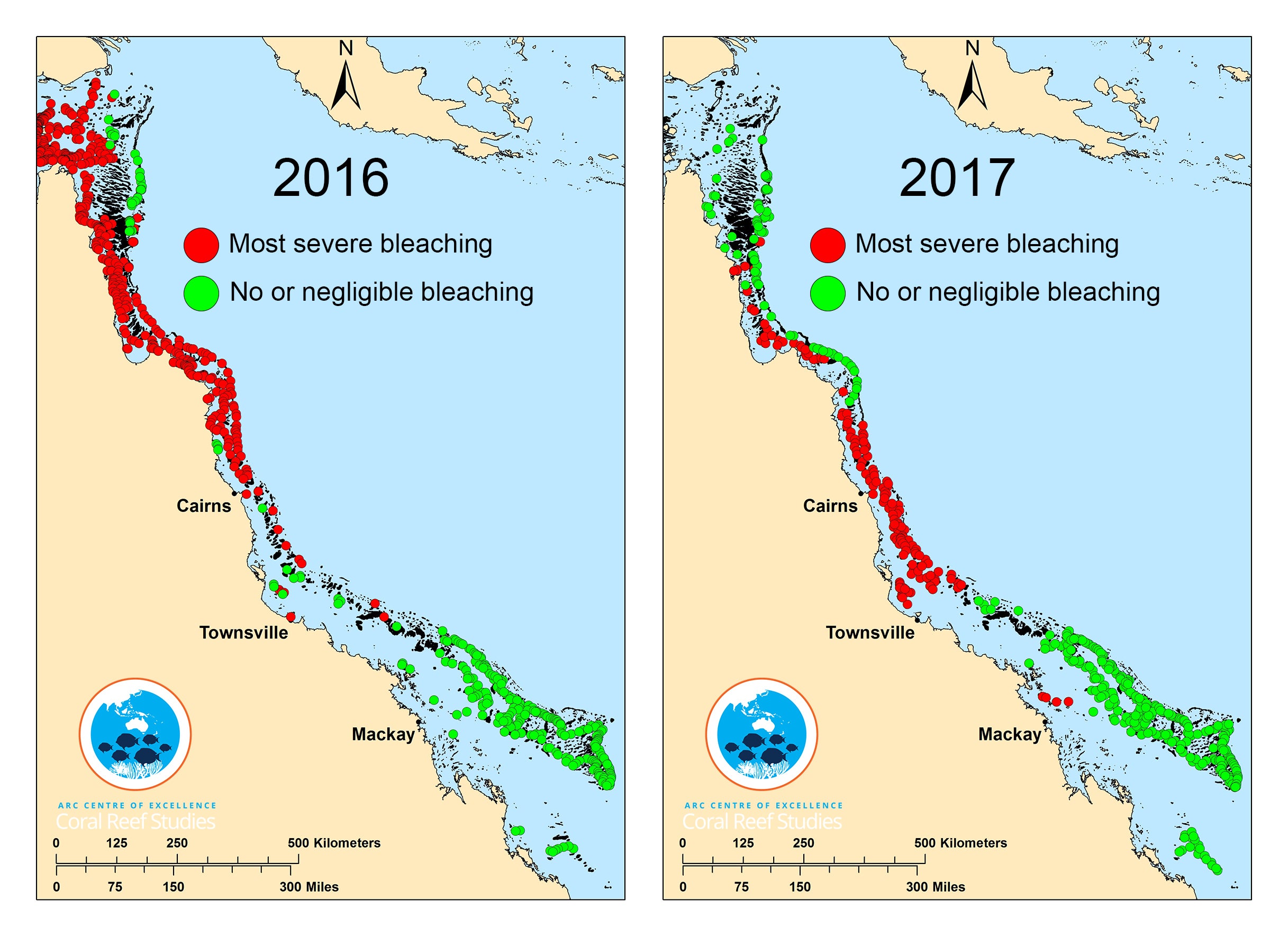 Great Barrier Reef coral bleaching 2016 and 2017 (ARC Centre of Excellence Coral Reef Studies )