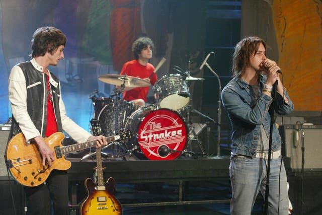 The Strokes – (from left) Nick Valensi, Fabrezio Moretti and Julian Casablancas – performing on ‘The Tonight Show with Jay Leno’ in 2002