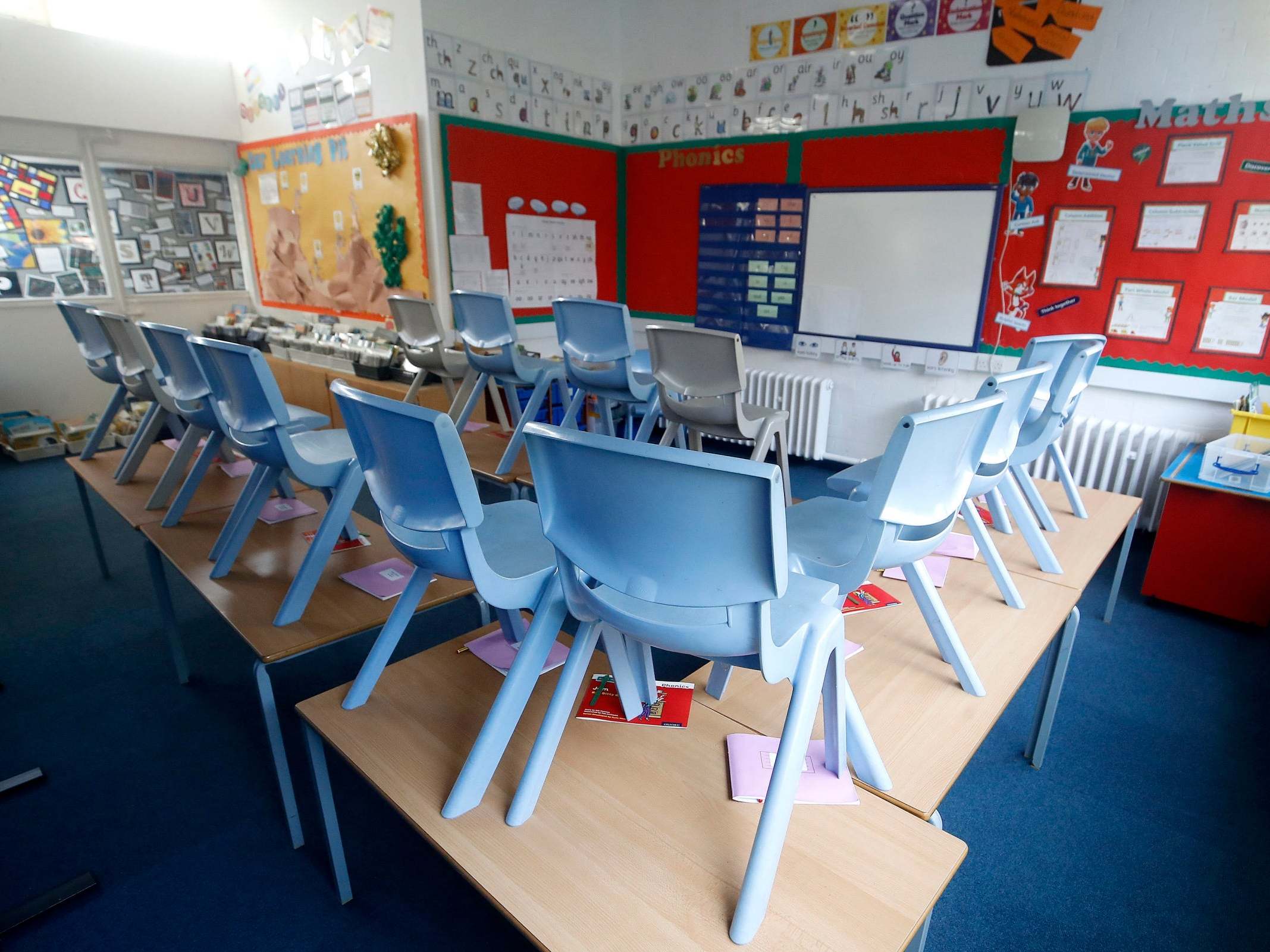 An empty classroom in Cheshire after the UK was placed under lockdown in March