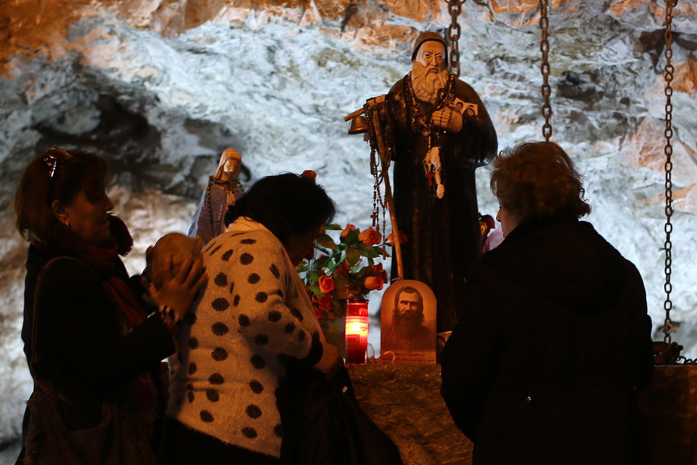 Lebanese Christians visit the grotto of Saint Anthony the Great in Qozhaya in the Qannoubine valley (AFP/Getty)