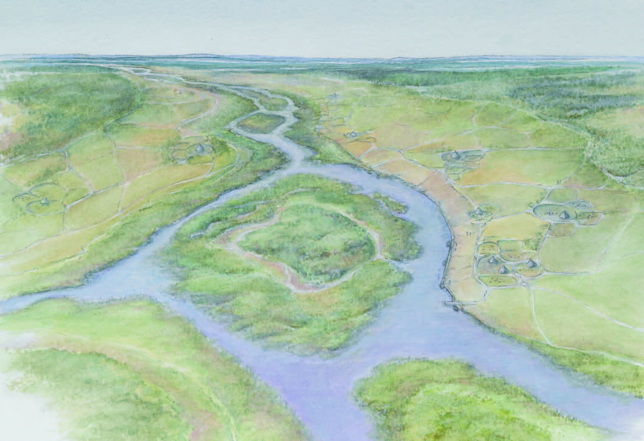 Reconstruction of the landscape around London's Lea Valley during the Mid Holocene period (Bronze Age), c3000 BP