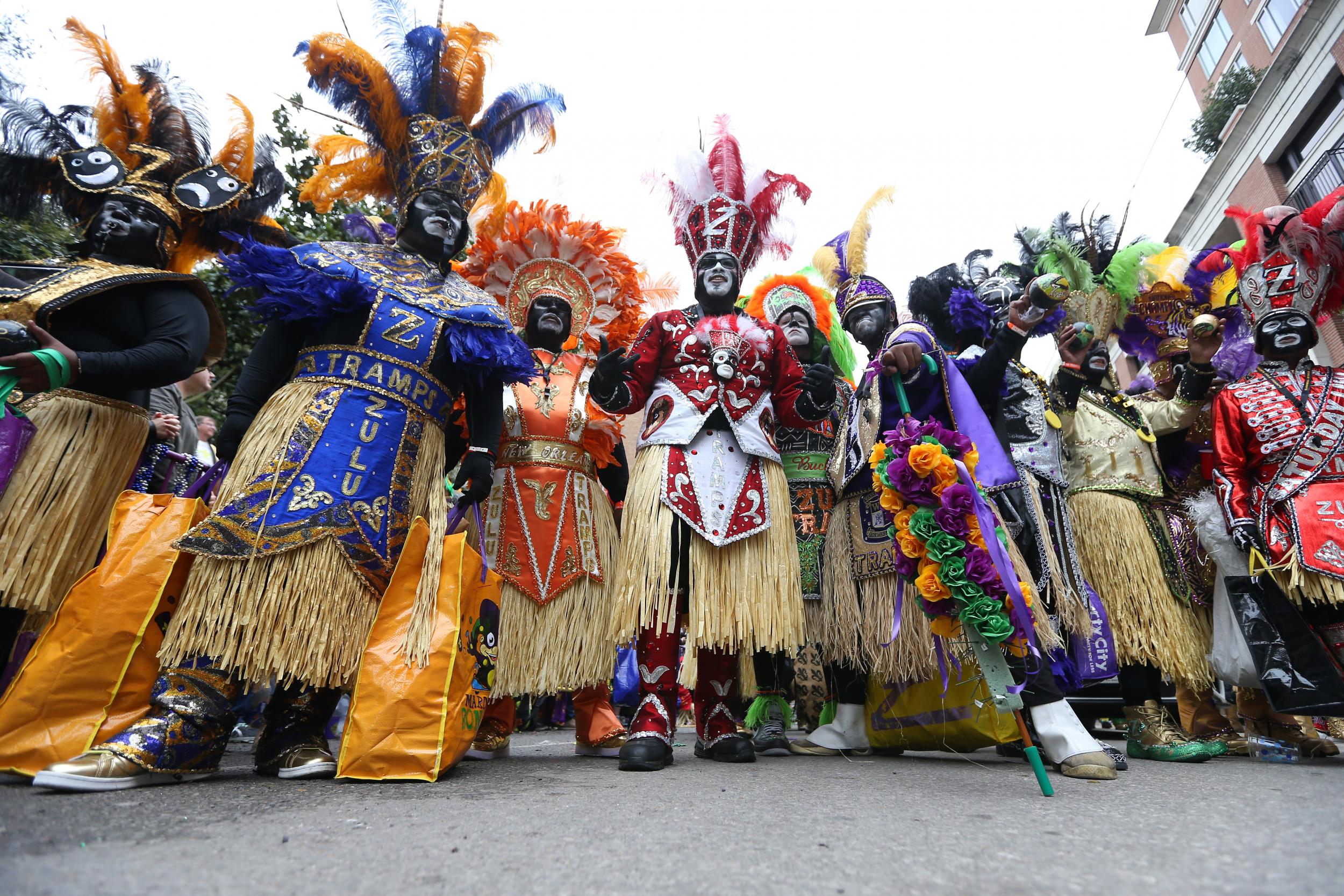 Members of the Zulu Social Aid &amp; Please Club parade on 25 February in New Orleans.