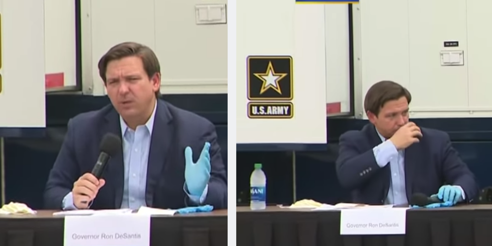 Florida Governor Ron Desantis Makes Bizarre Appearance At Press Conference In One Glove