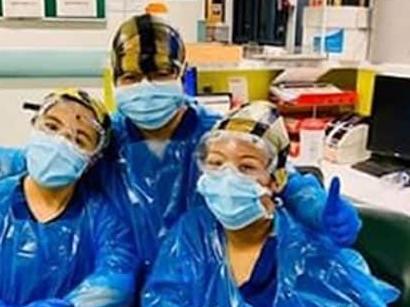 Frontline staff at Northwick Park Hospital in Harrow were pictured wearing makeshift Personal Protective Equipment (PPE) amid a shortage of masks, gowns and gloves