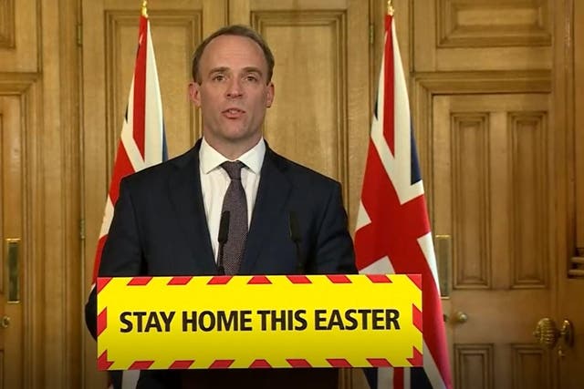 Dominic Raab stood in for the prime minister at the daily coronavirus news conference on Thursday.