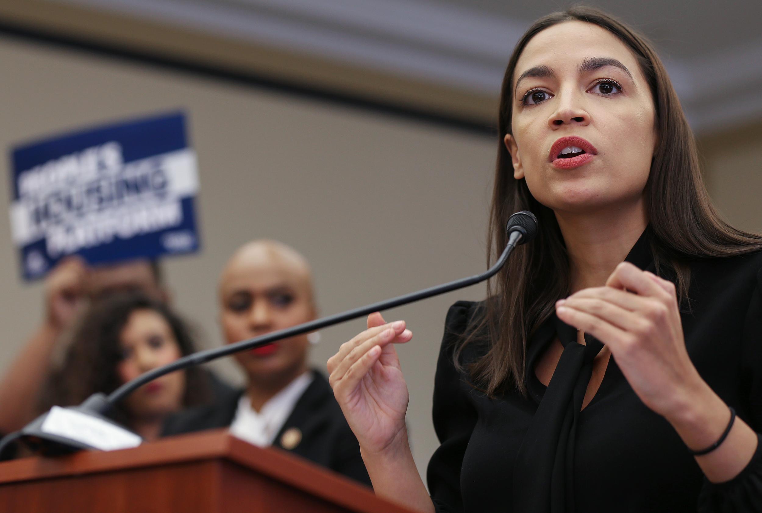 Representative Alexandria Ocasio-Cortez speaks at a news conference introducing the 'People’s Housing Platform' on Capitol Hill on 29 January, 2020 in Washington, DC