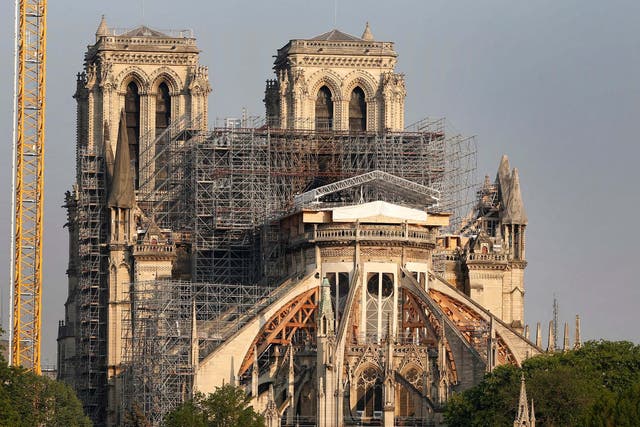 Notre-Dame cathedral on Good Friday as lockdown continues during Easter week. Due to the COVID-19 outbreak in France, traditional Easter celebrations will not be able to take place as planned