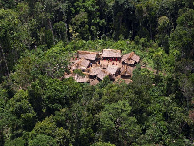 An aerial view shows the Yanomami Indian community of Irotatheri, in the southern Amazonas state of Venezuela