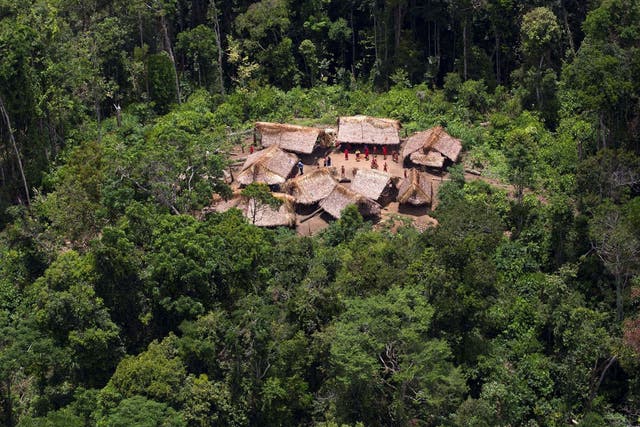An aerial view shows the Yanomami Indian community of Irotatheri, in the southern Amazonas state of Venezuela