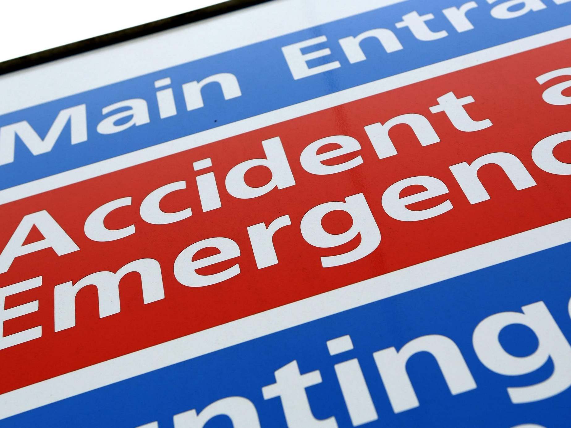 A sign for an Accident and Emergency department at an NHS hospital
