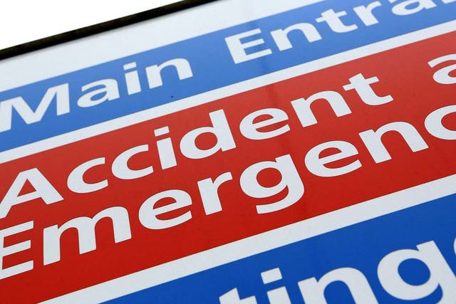 A sign for an Accident and Emergency department at an NHS hospital