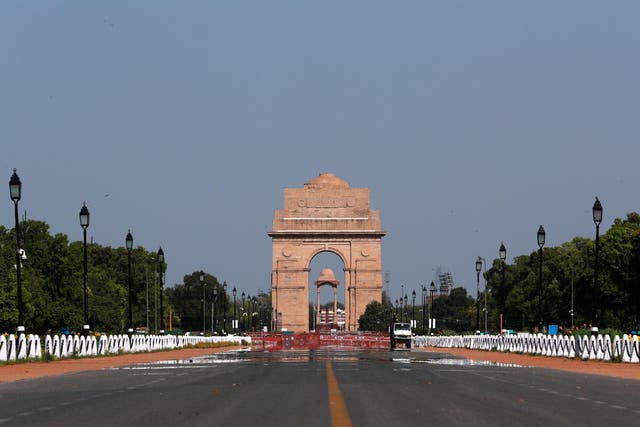 The India Gate war memorial is pictured after air pollution level started to drop in New Delhi