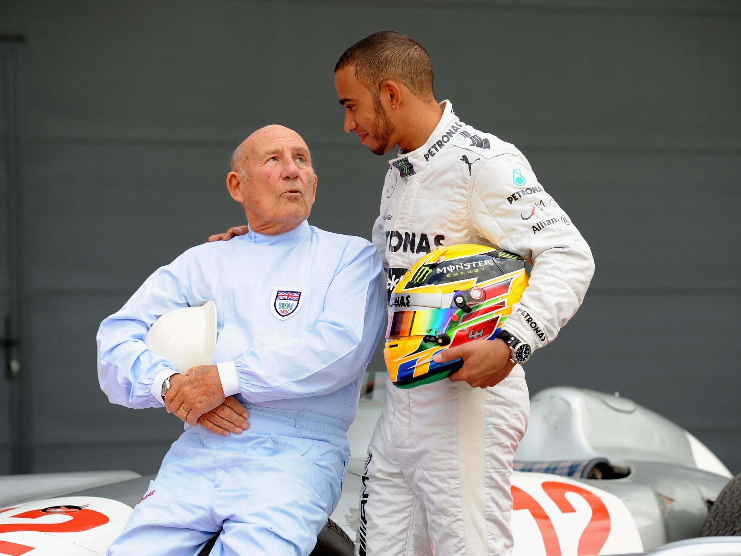 Sir Stirling gives advice to Lewis Hamilton at Silverstone