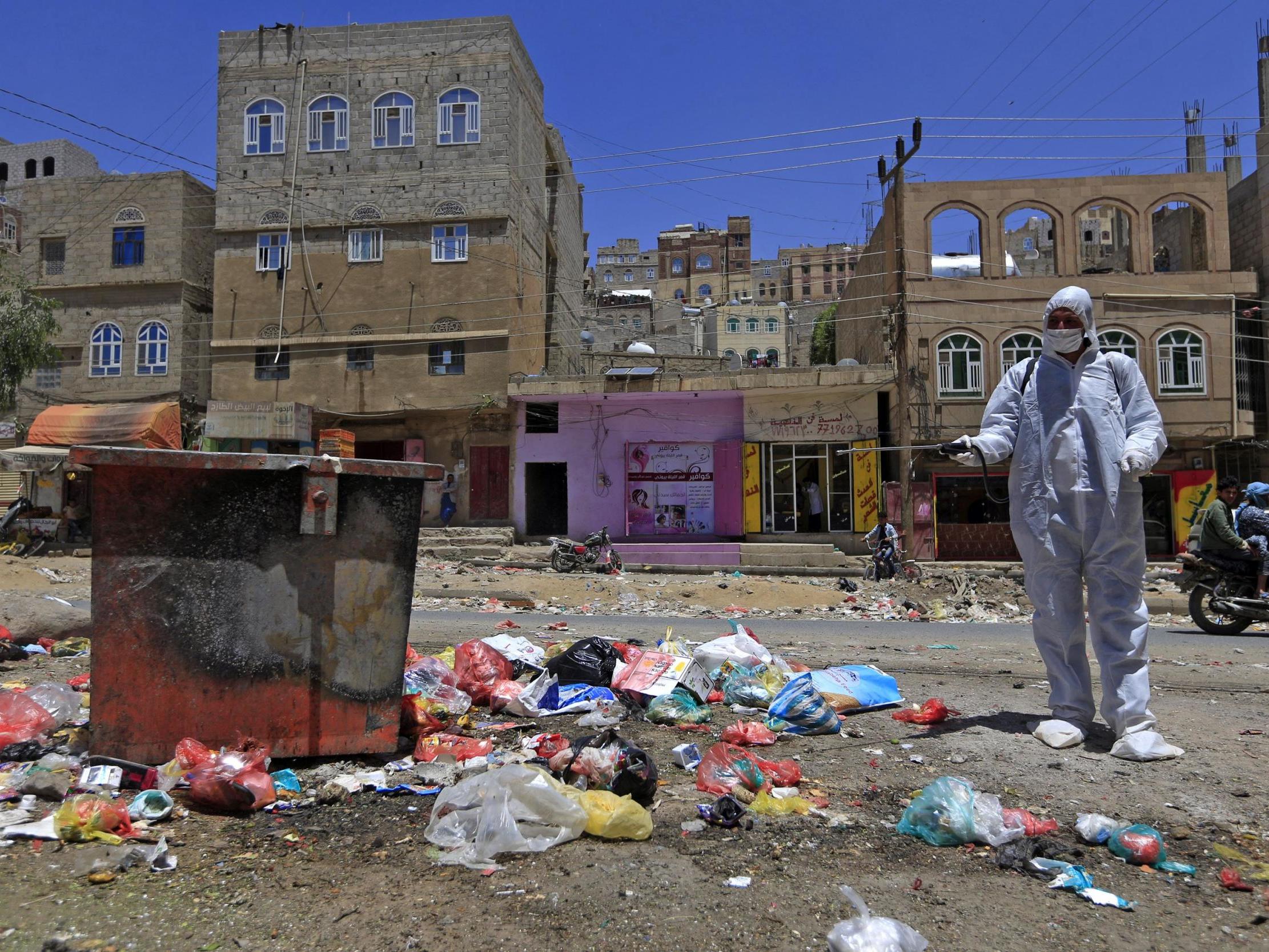 The UK is donating aid to help particularly at-risk nations, such as Yemen (pictured), deal with the pandemic