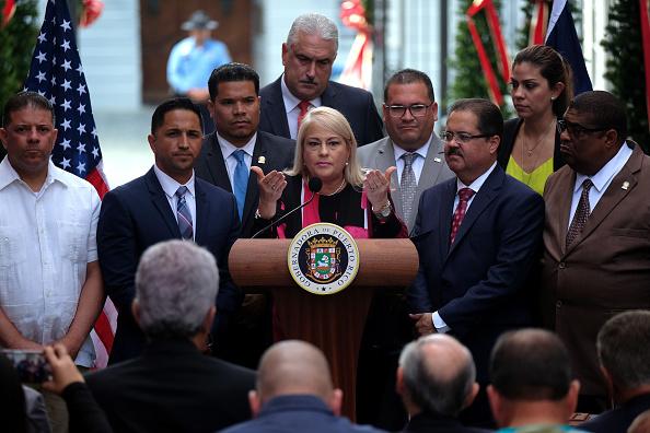 Governor Wanda Vazquez holds a press conference after signing a bill into law in favor of cockfighting on 18 December, 2019 in San Juan, Puerto Rico.