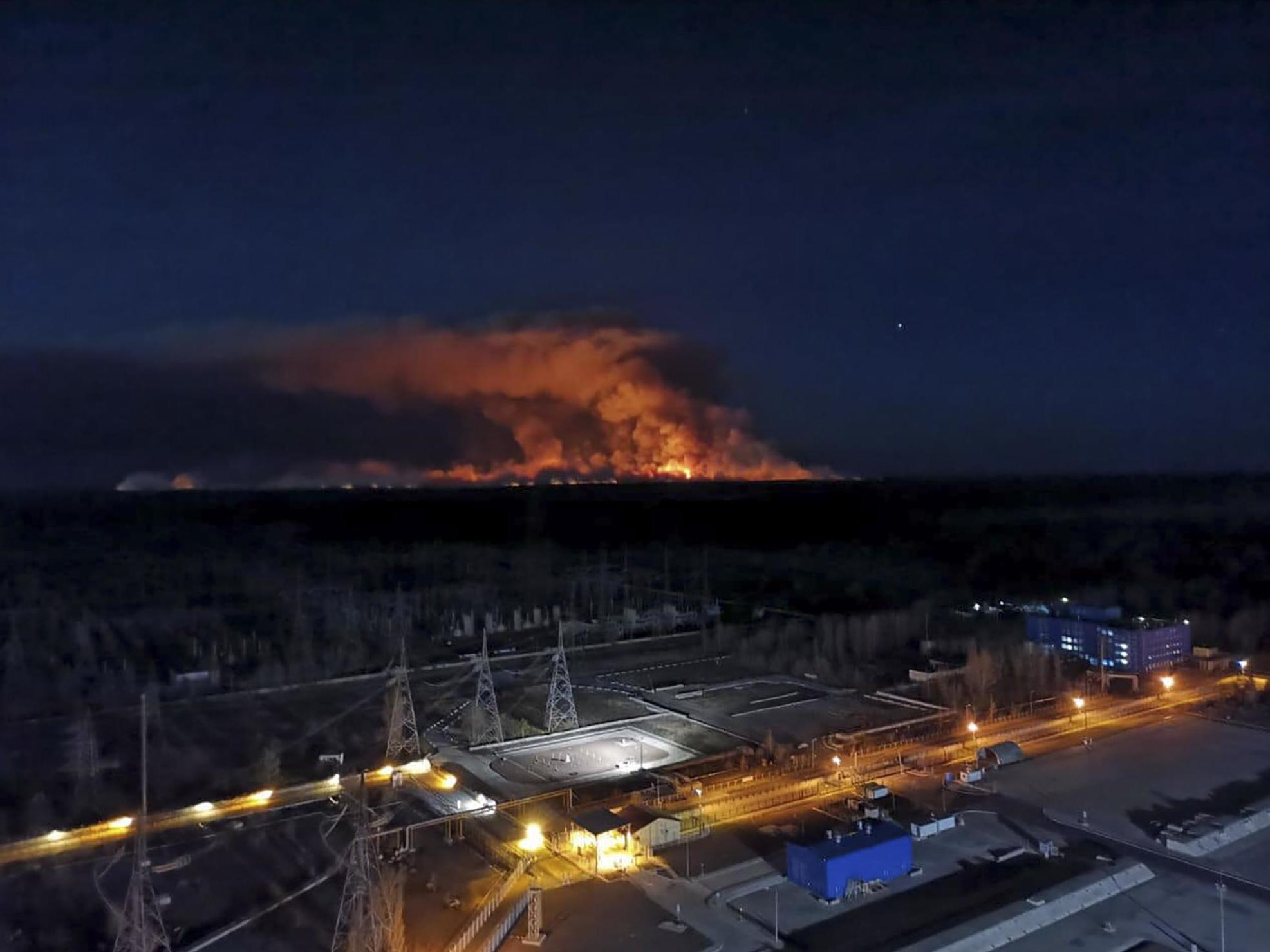 Ukrainian firefighters are labouring to put out two forest blazes in the area around the Chernobyl nuclear power station that was evacuated because of radioactive contamination