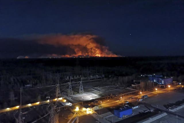 Ukrainian firefighters are labouring to put out two forest blazes in the area around the Chernobyl nuclear power station that was evacuated because of radioactive contamination