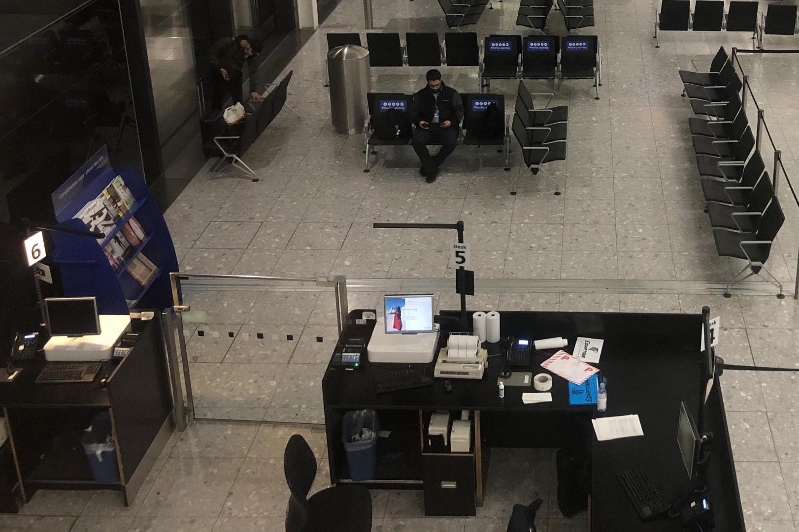 Flying solo: a departure gate at Heathrow Terminal 2 in March 2020