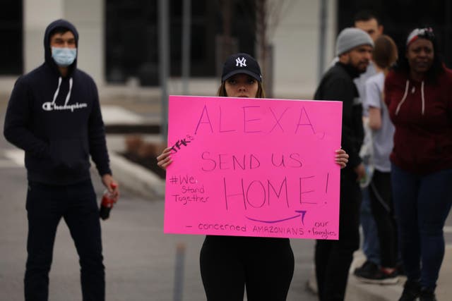 Amazon employees hold a protest and walkout over conditions at the company's Staten Island distribution facility in March