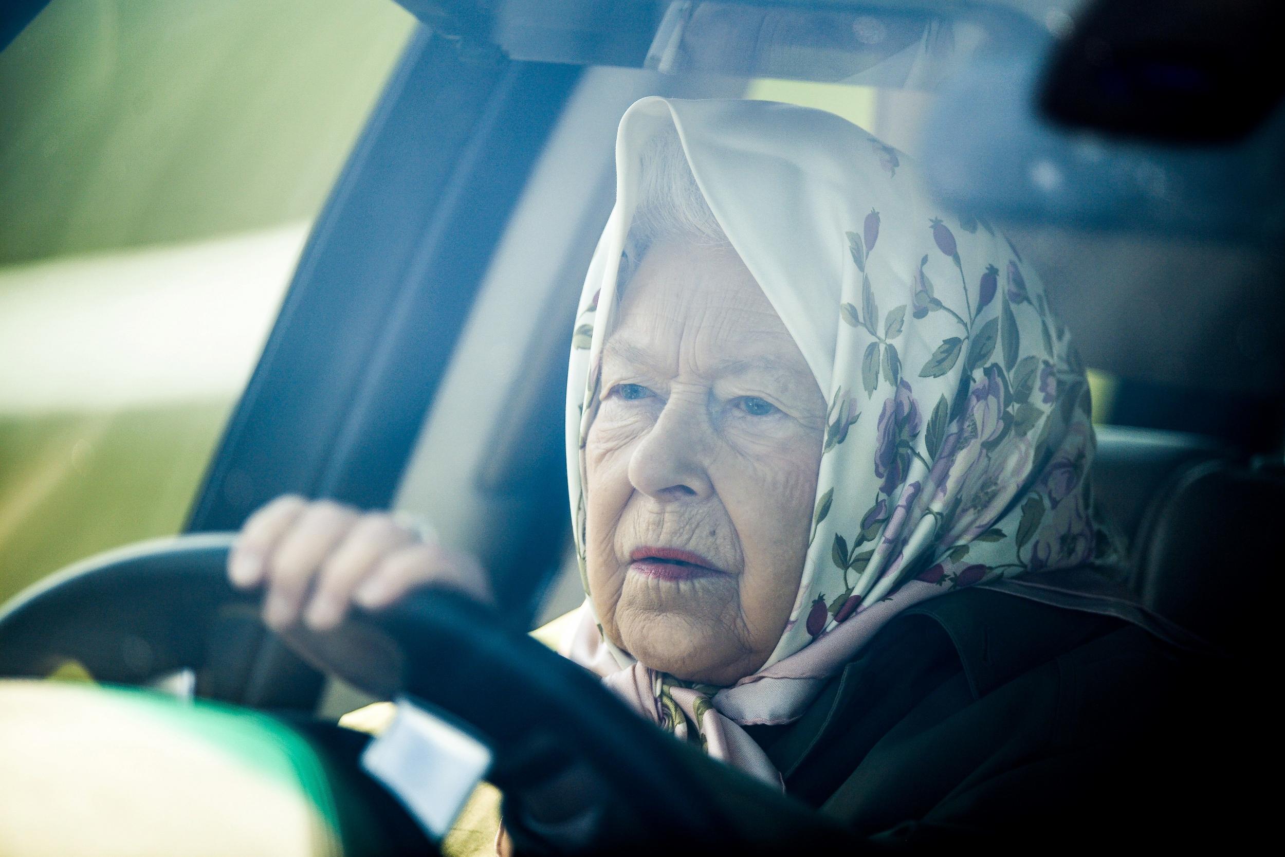 Queen Elizabeth II pictured driving her Range Rover to attend the annual Royal Windsor Horse Show in May 2019