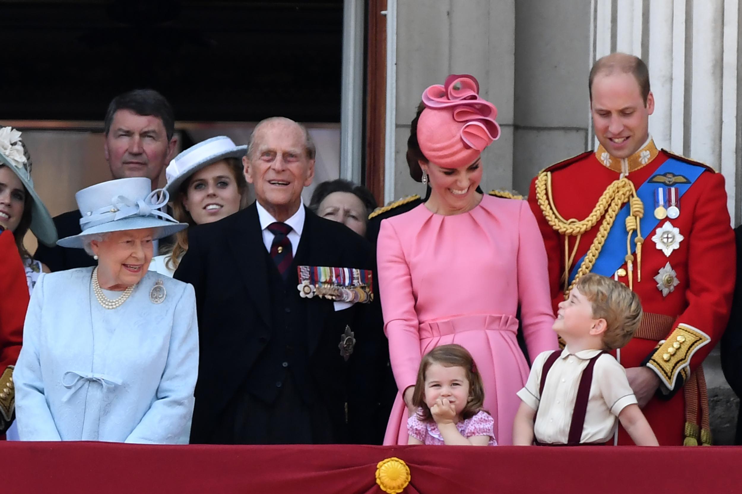 Queen Elizabeth II pictured with Prince Philip, the Duke and Duchess of Cambridge, Prince George and Princess Charlotte.