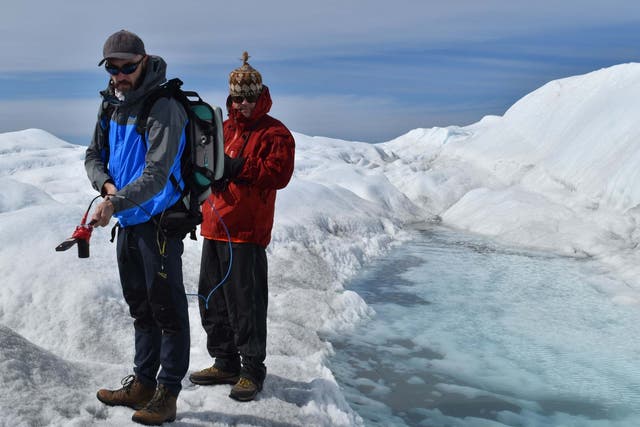 Study lead Marco Tedesco and a colleague during an expedition to Greenland