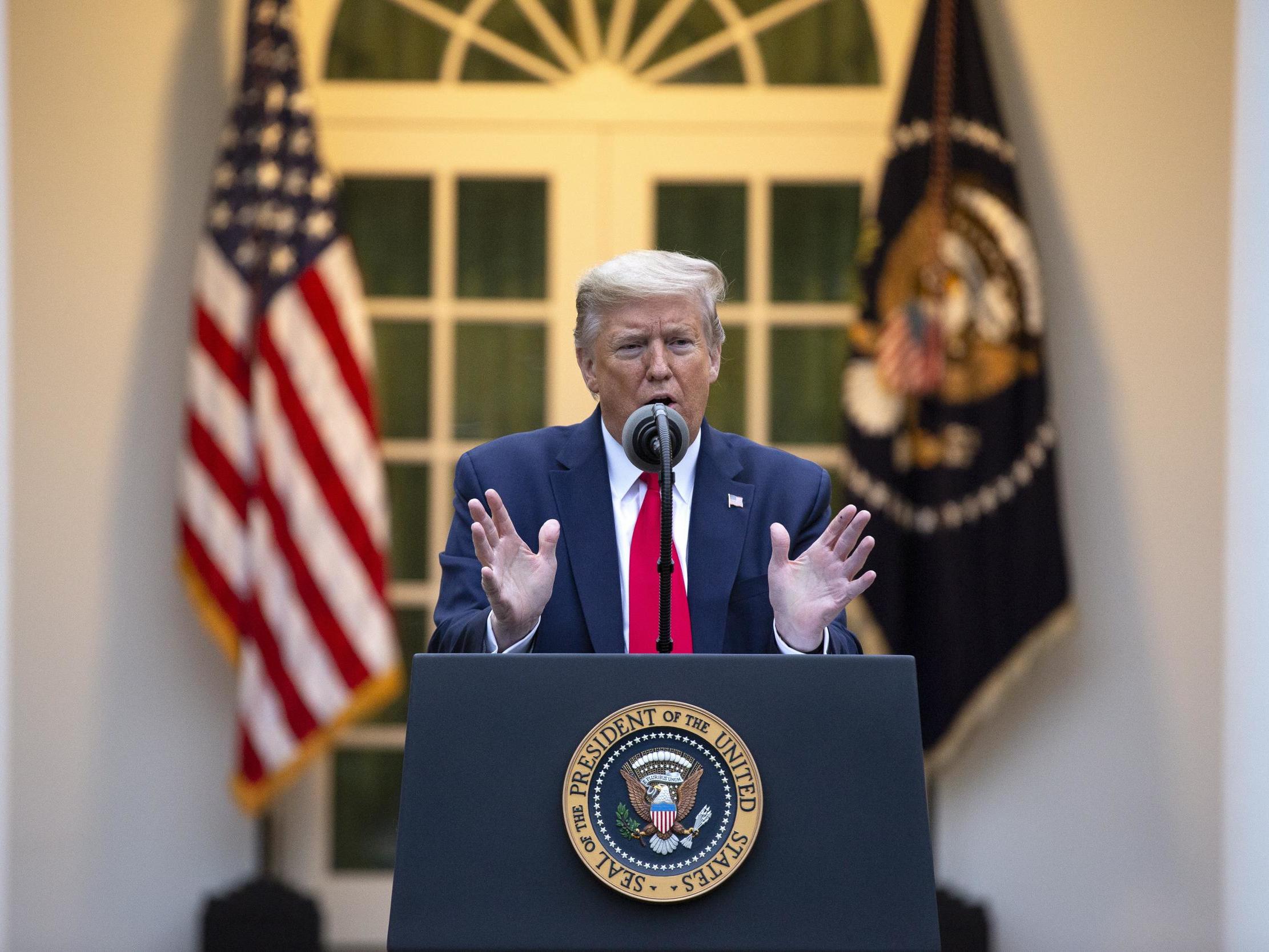 President Donald Trump speaking at his daily briefing on Tuesday