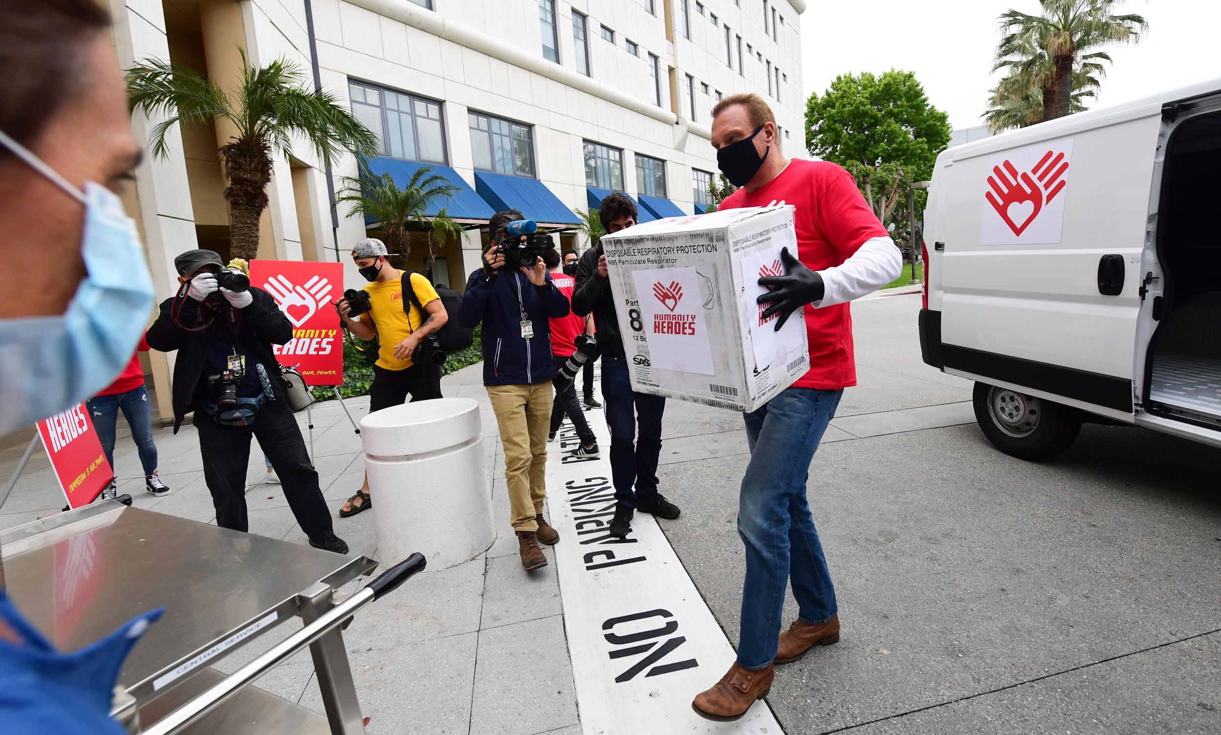 US businessman Michael Straumietis delivers donated masks to the Providence Saint Joseph Medical Center in Burbank, California