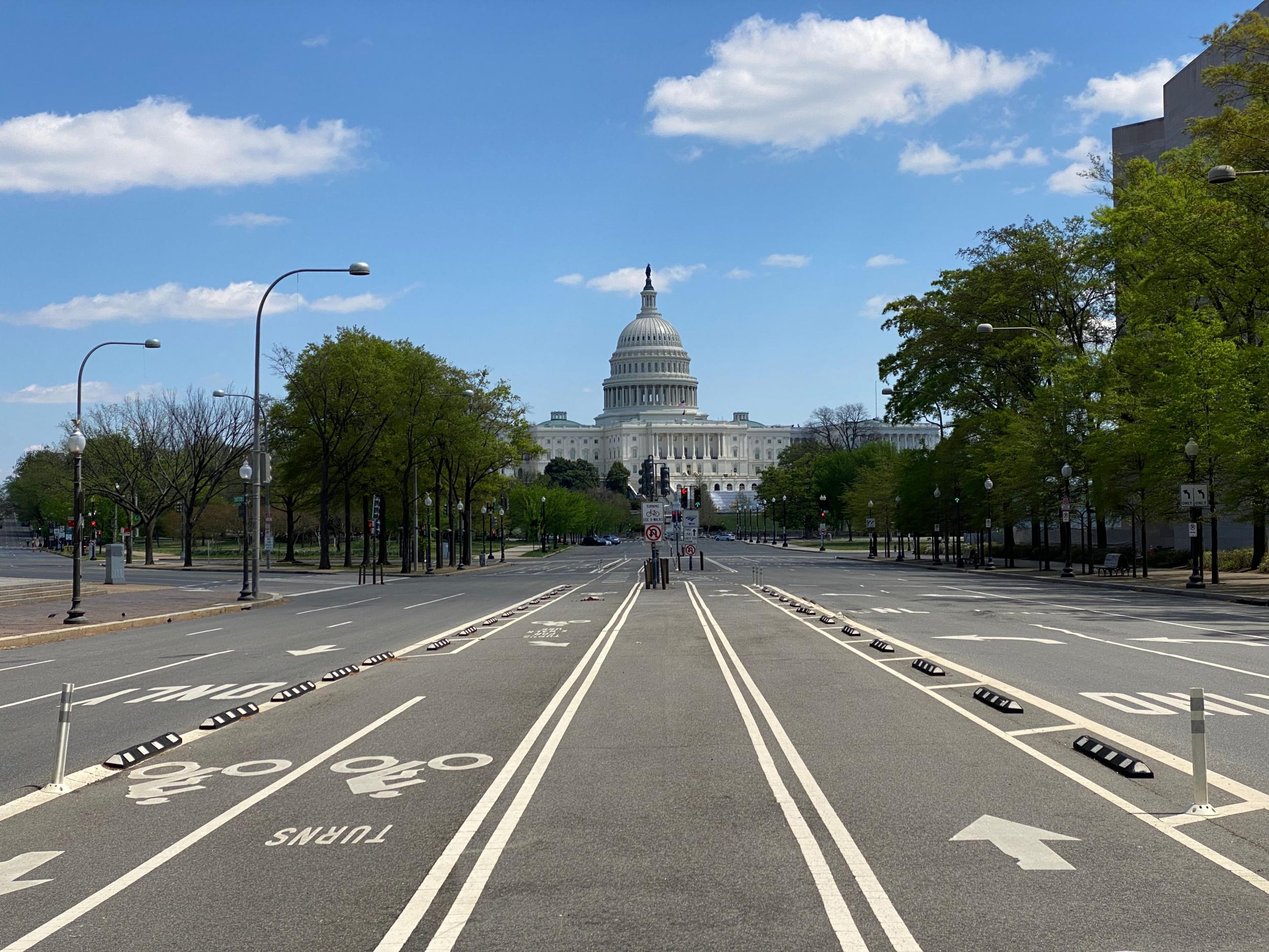 Empty Pennsylvania Avenue with the US Capitol is seen amid the coronavirus pandemic