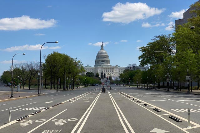 Empty Pennsylvania Avenue with the US Capitol is seen amid the coronavirus pandemic